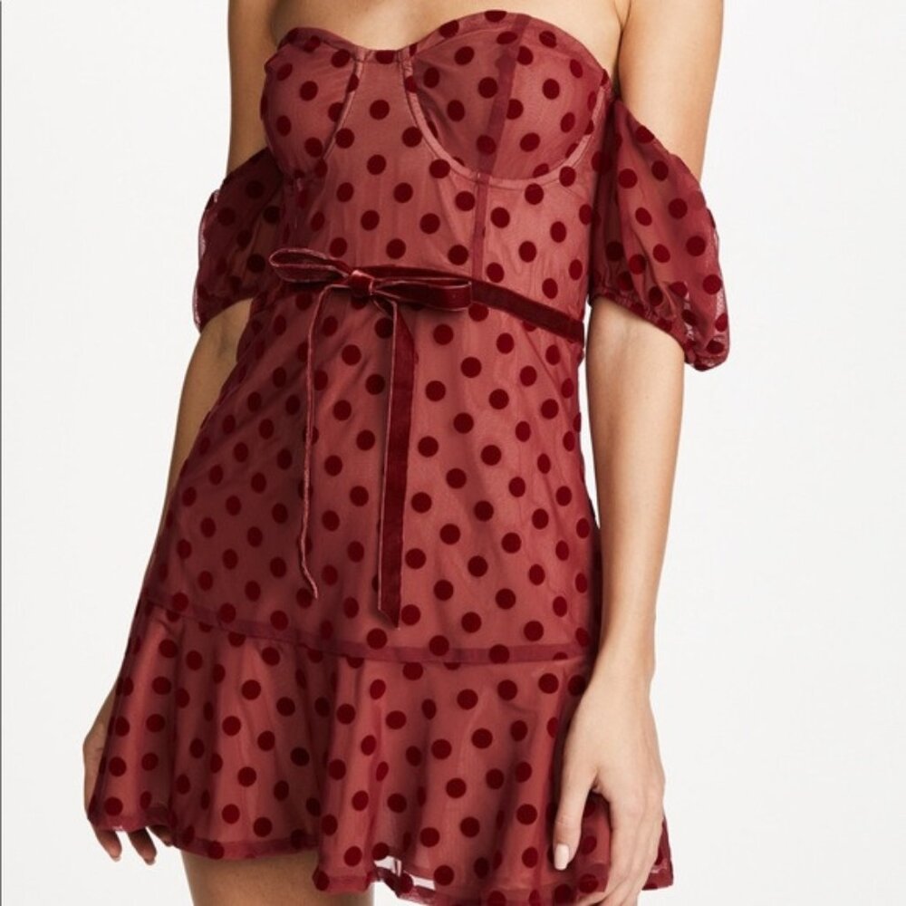 For Love and Lemons Dotty Strapless Dress (red)